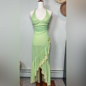 Vintage Y2k Lime Green & Yellow Ruffle
Waterfall Halter Prom Fairy Gown Small